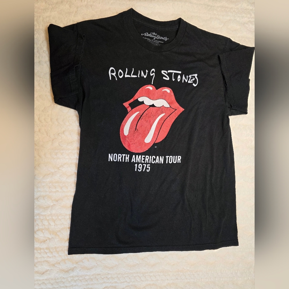 Rolling Stones North American Tour 1975 Graphic Band Tee Black Medium